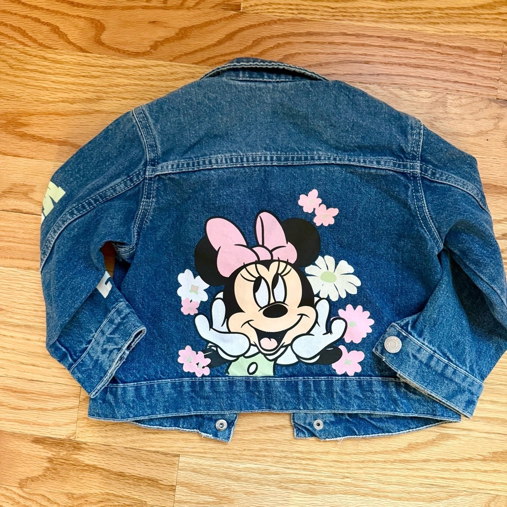 H&M Blue and Pink Jean Jacket with Minnie Mouse Print